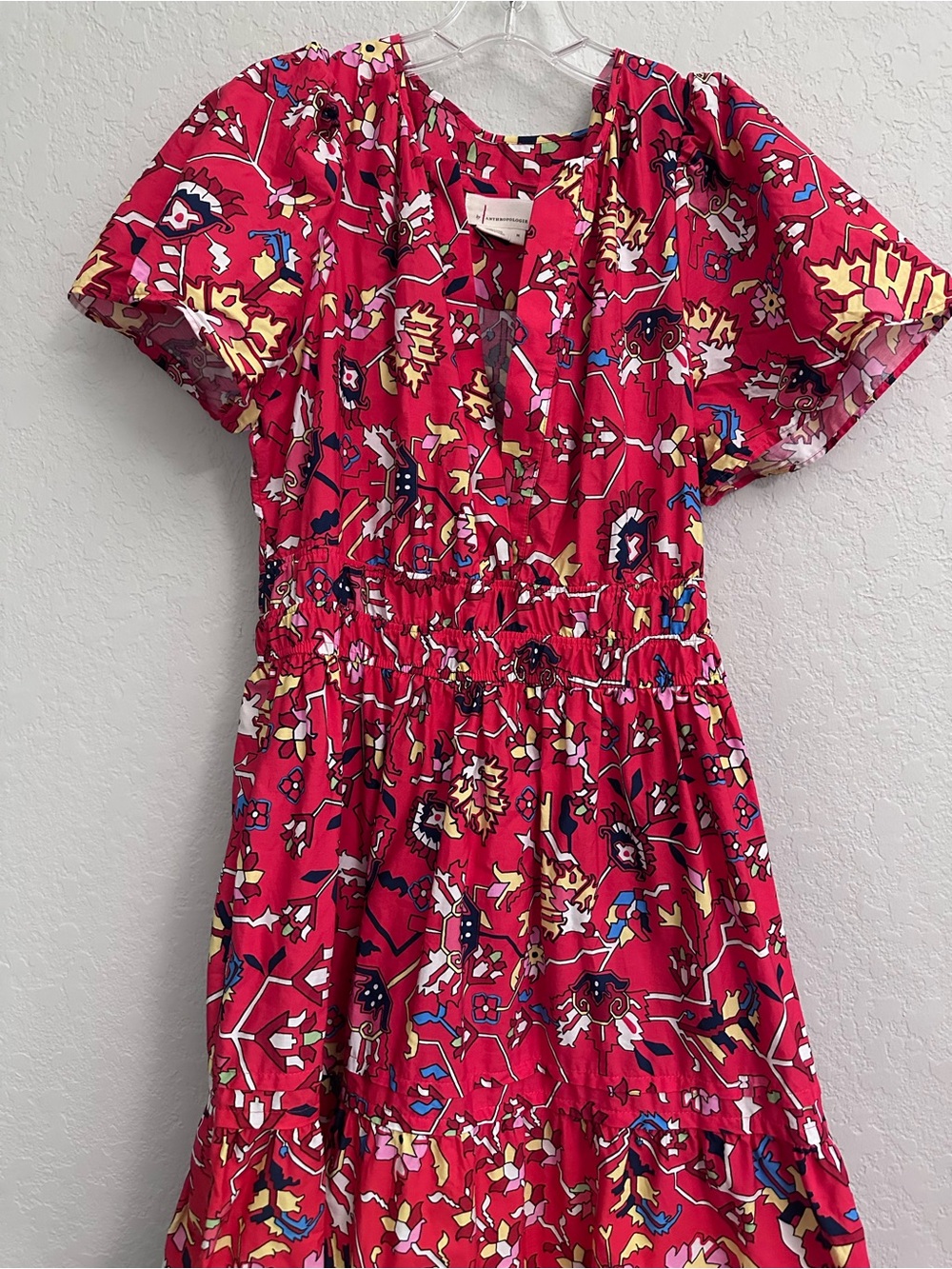 Anthropologie Maeve Somerset Maxi Size Medium Red Geo Floral Print Dress
